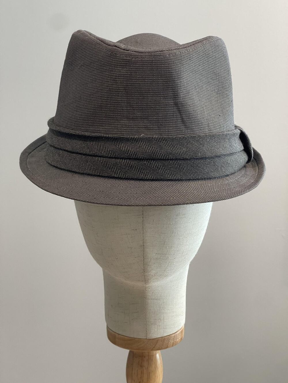 Hat Cap Trilby Men L Gray Twill Lined Lightweight Casual Fall Herringbone Band
